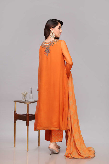 pakistani orange dress Hand Embroidered Art Silk Pakistani Suit in Orange  Jodhpuri Galax