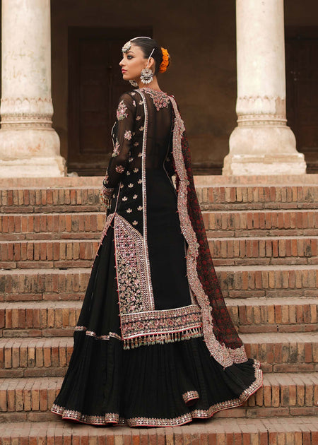 Pakistani Black Dress in Sharara Kameez Dupatta Style – Nameera by Farooq