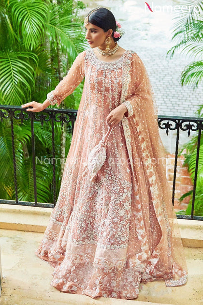 Gown Lehenga Blush Pink Bridal Dress Pakistani Online 2021 Nameera by Farooq Gown Lehenga Blush Pink Bridal Dress Pakistani Online 2021 Nameera by Farooq
