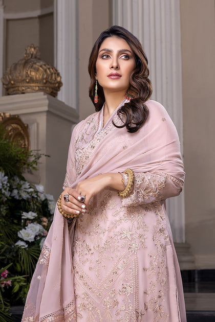 Party Wear Pakistani Chiffon Dress in Pink Mauve Shade 2022 SMALL