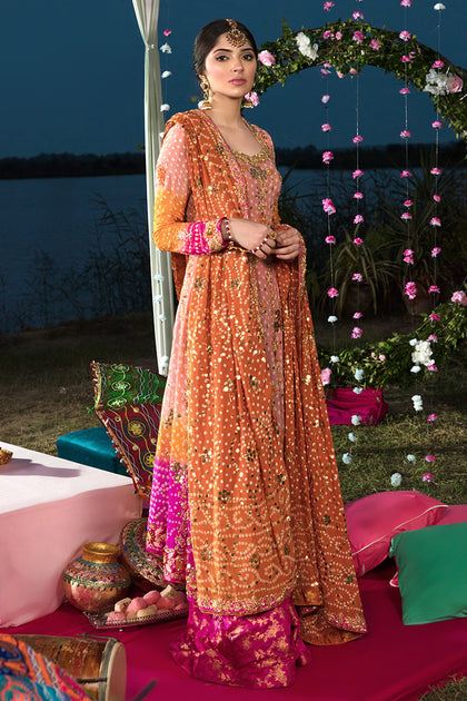 Orange and top shocking pink dress