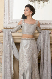 Pakistani Designer Bridal Saree in Silver Color