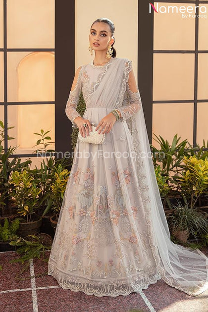 pakistani maxi dress Pakistani Maxi Dress by Designer in Grey Shade Online 2021 SMALL