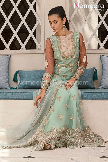 Asim Jofa Pakistani Long Dress in Sky Blue Color Online 2021  Nameera by  Farooq
