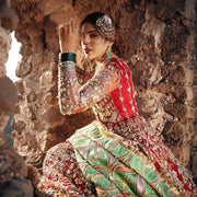 Pakistani Red Bridal Dress in Traditional Pishwas Style