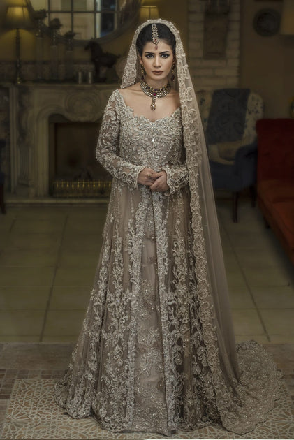 Pakistani Walima Bridal Dress in Ivory Color N7101