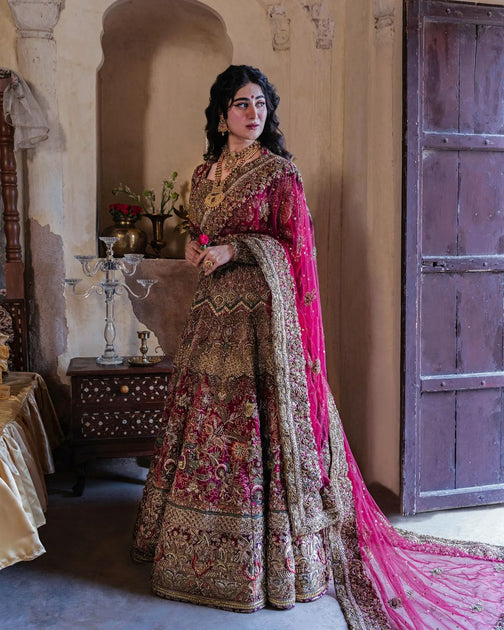 maroon and gold pakistani bridal dresses Red golden pakistani bridal gown