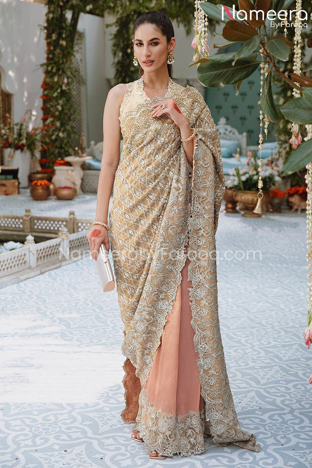 Pakistani Wedding Saree Bridal Dress in Gold