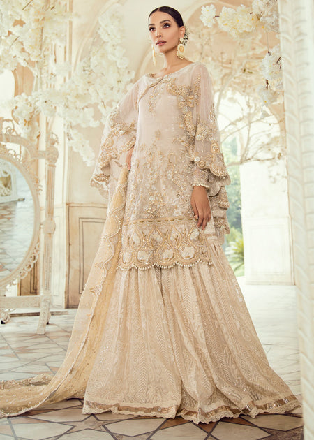 Pakistani Bridal Gharara for Wedding in Ivory Color – Nameera by