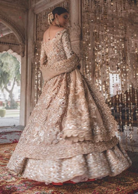 Pakistani Bridal Gown Dress for Wedding in Gold Color Nameera by Farooq