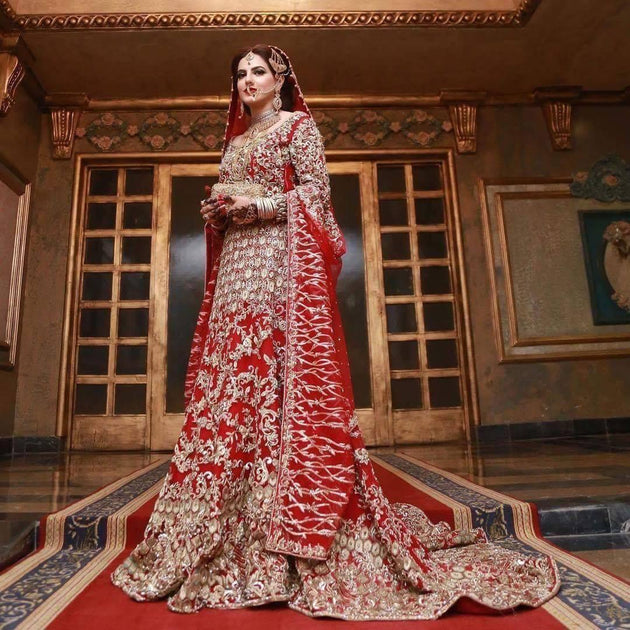 Pakistani Bridal Maxi Fresh Red Fershi Long Tail Cut 2019 B1921
