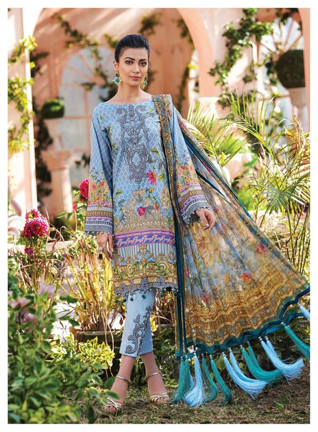 Pakistani Lawn Suit 2020 in Nude Blue Color M0020