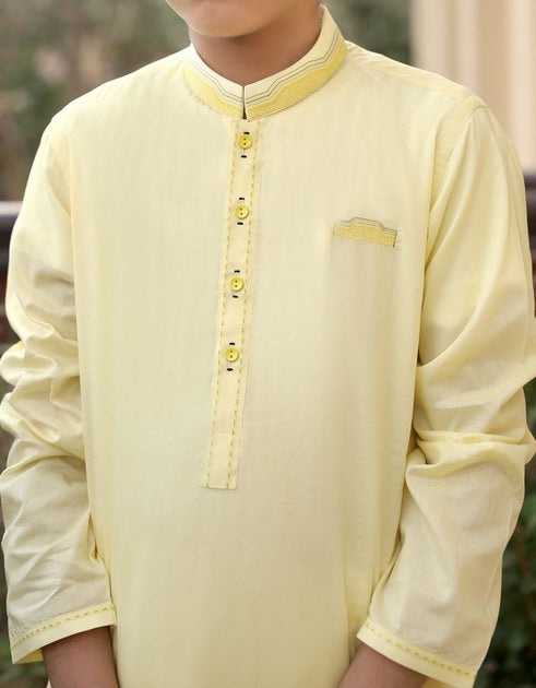 Pakistani designer boys kurta in lemon yellow color – Nameera by