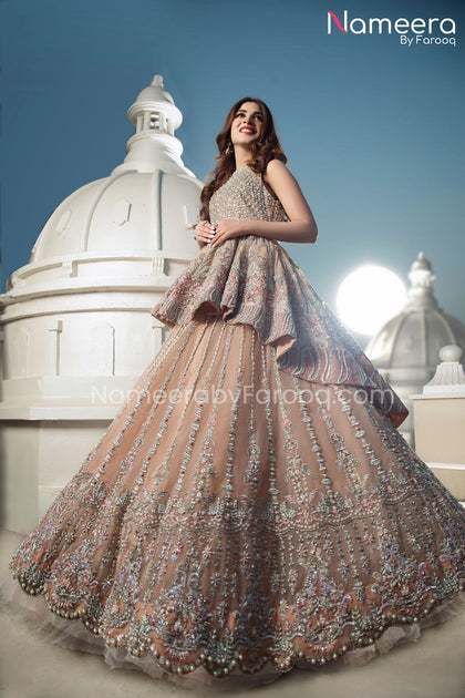 Latest Peplum Lehenga Peach Colour Dress Pakistani Online
