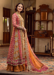 Pink Chiffon Kameez Frock Pakistani Mehndi Dress