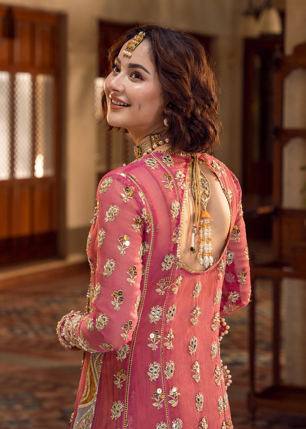 Pink Chiffon Kameez Frock Pakistani Mehndi Dresses 2023