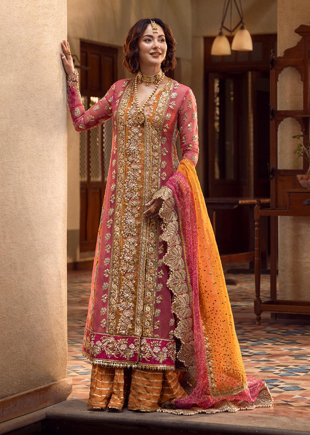 Pink Chiffon Kameez Frock Pakistani Mehndi Dresses