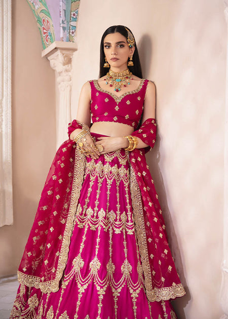 Buy Shocking Pink Lehenga Choli Dupatta Dress for Bride Nameera