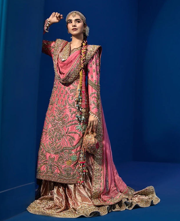 Pink Sharara Kameez and Dupatta Pakistani Mehndi Dress