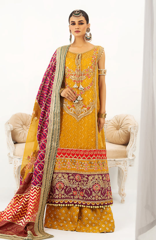 Premium Kameez Trouser Mehndi Dress in Yellow Color