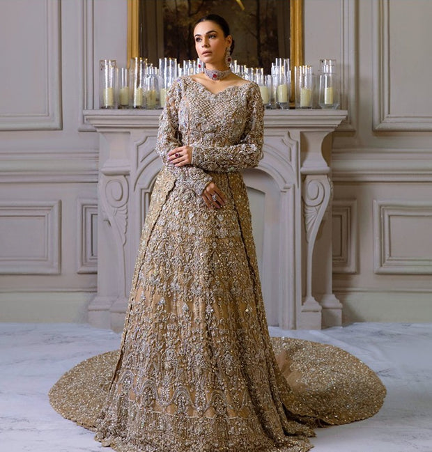 Premium Pakistani Bridal Dress in Long Tail Gown Style
