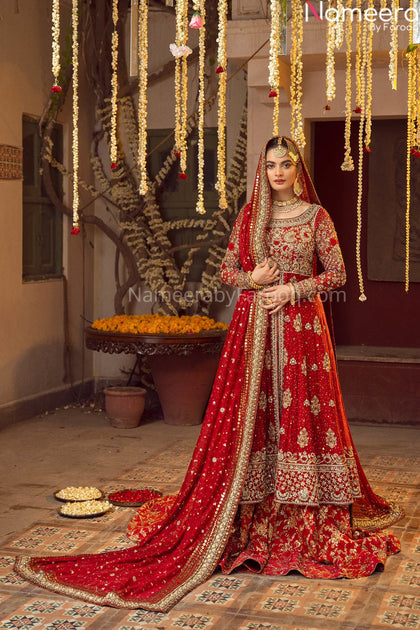 Pakistani Red Bridal Lehenga Designer Dress Online 2021 – Nameera by Farooq