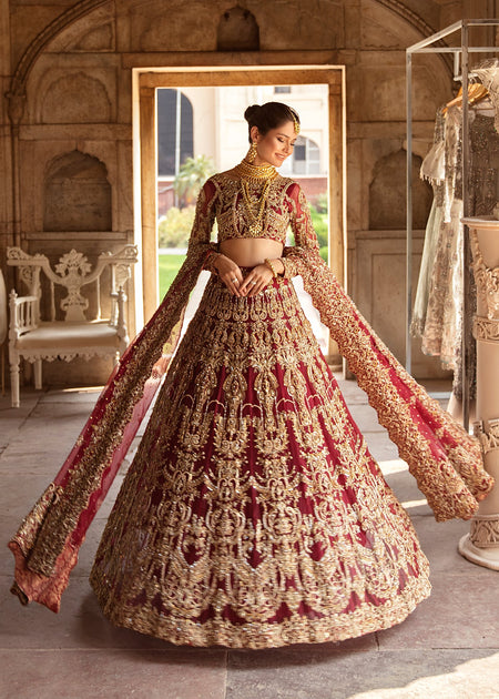 Royal Red Lehenga Bridal with Embellished Choli in Premium Organza Fabric Pakistani Barat Dress for Bride Online #BS634