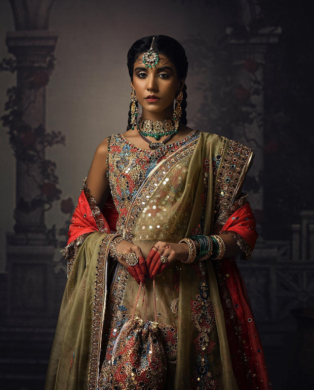 Royal Tissue Lehenga with Sleeveless Choli and Dupatta Dress