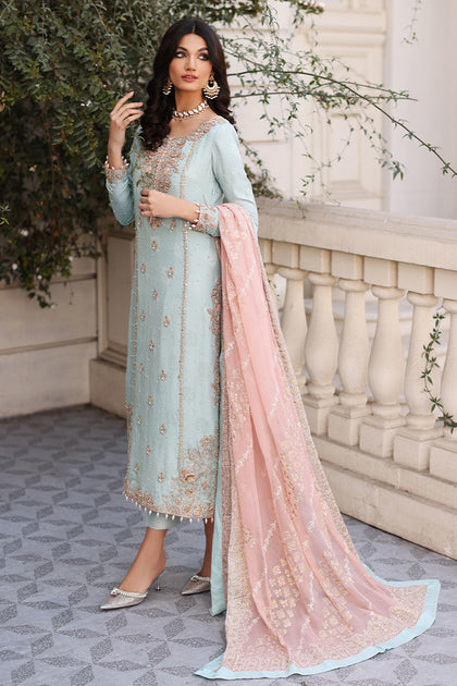 Silk Sky Blue Salwar Kameez Pakistani Wedding Dresses