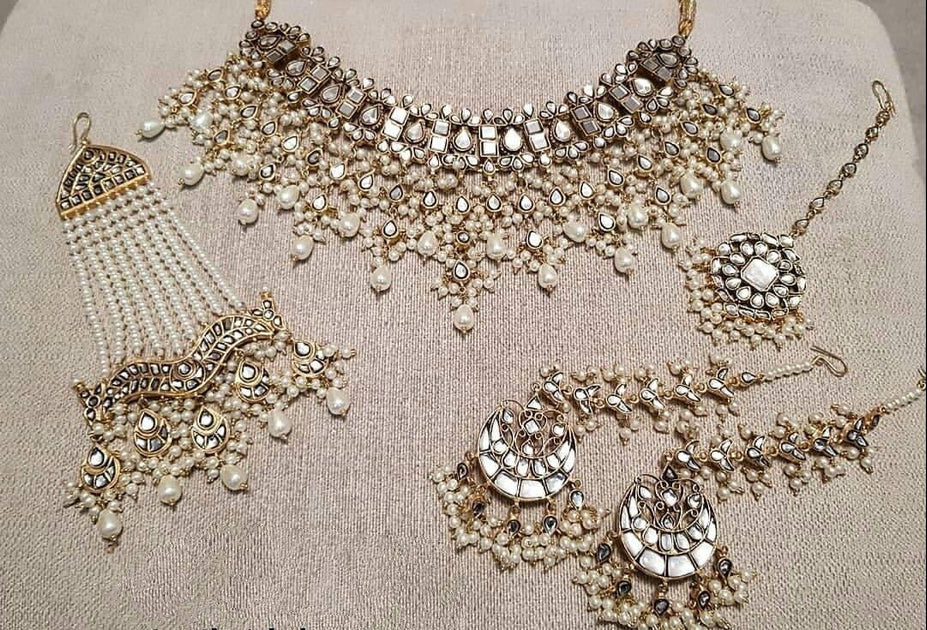 Silver Gorgeous Kundan Necklace Set for Asian Bride Nameera by Farooq