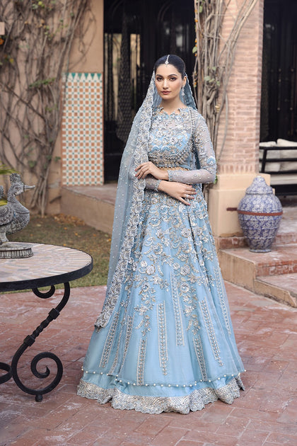 Sky Blue Lehenga Choli Pakistani Wedding Dresses Nameera by Farooq Sky Blue Lehenga Choli Pakistani Wedding Dresses Nameera by Farooq