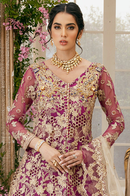 Royal Maxi Lehenga Purple Bridal Dress Pakistani Online – Nameera by Farooq