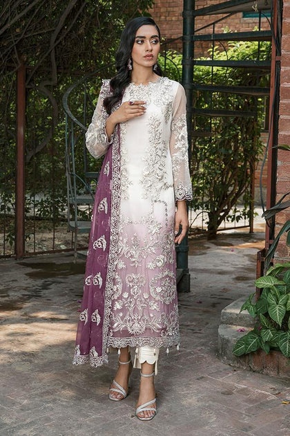 Pakistani White Chiffon Dress Party Wear Designer Online LARGE