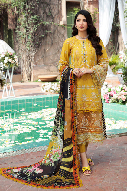 Yellow Lawn Material Embroidered Festive Salwar Suit