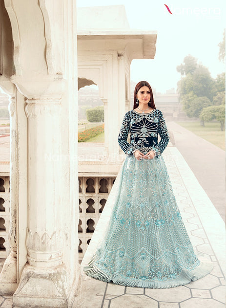 Zara Shahjahan Pakistani Maxi Dress in Aqua Blue Color Online LARGE Zara Shahjahan Pakistani Maxi Dress in Aqua Blue Color Online LARGE
