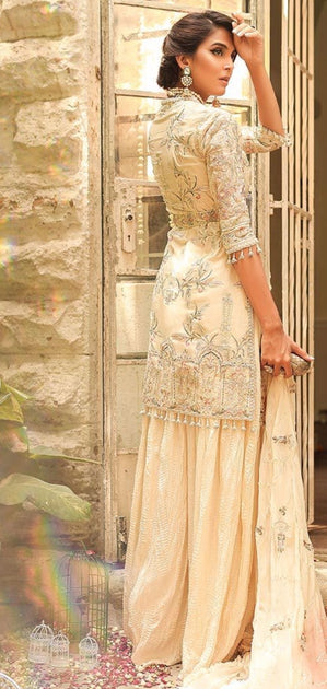 Buy sharara dress for engagement in cream color in USA  Nameera by Farooq
