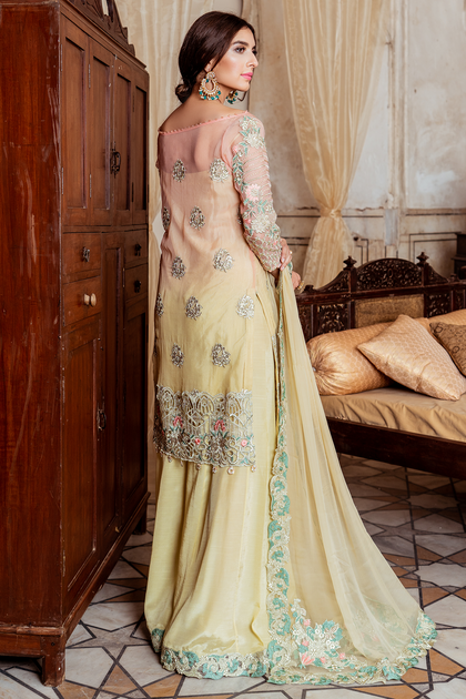 Chiffon embroidered party dress in lavish yellow color MEDIUM Chiffon embroidered party dress in lavish yellow color MEDIUM
