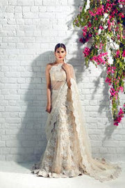 Latest designer embroidered bridal saree in lavish ivory color # B3448