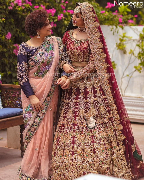 Embroidered Golden Maroon Bridal Lehenga Choli Online MEDIUM Embroidered Golden Maroon Bridal Lehenga Choli Online MEDIUM