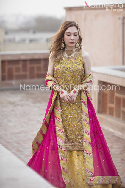 Designer Embroidered yellow Lehenga for Haldi Bridal Wear