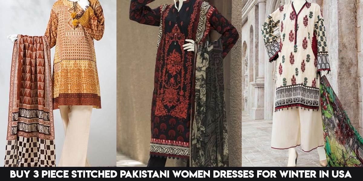Buy 3 Piece Stitched Pakistani Women Dresses for Winter in USA