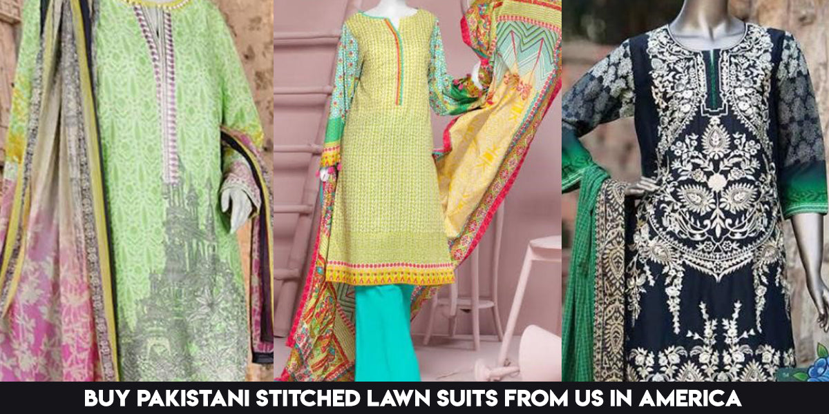 Buy Pakistani Stitched Lawn Suits from us in America Nameera by Farooq