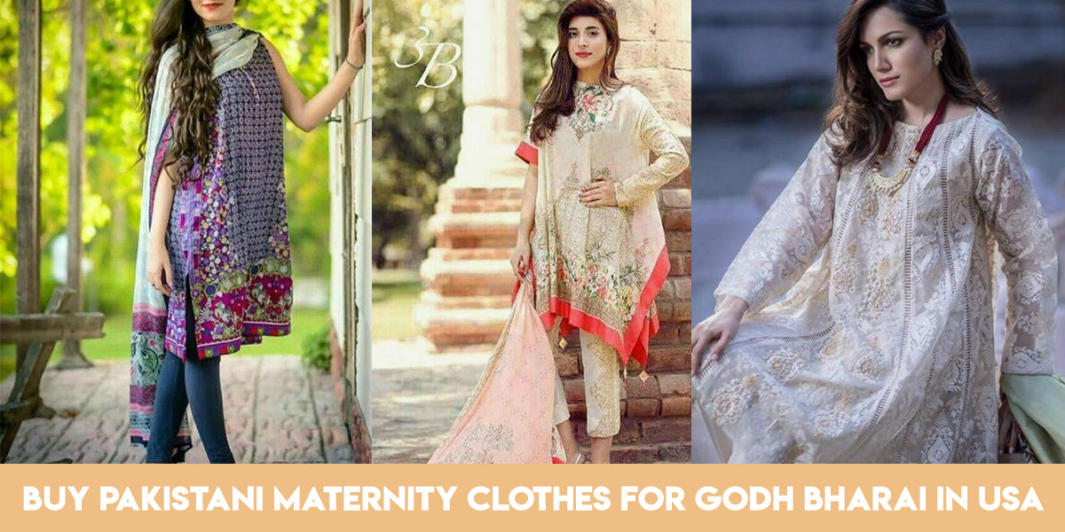 Buy Pakistani Maternity Clothes for Godh Bharai in USA Nameera by Farooq