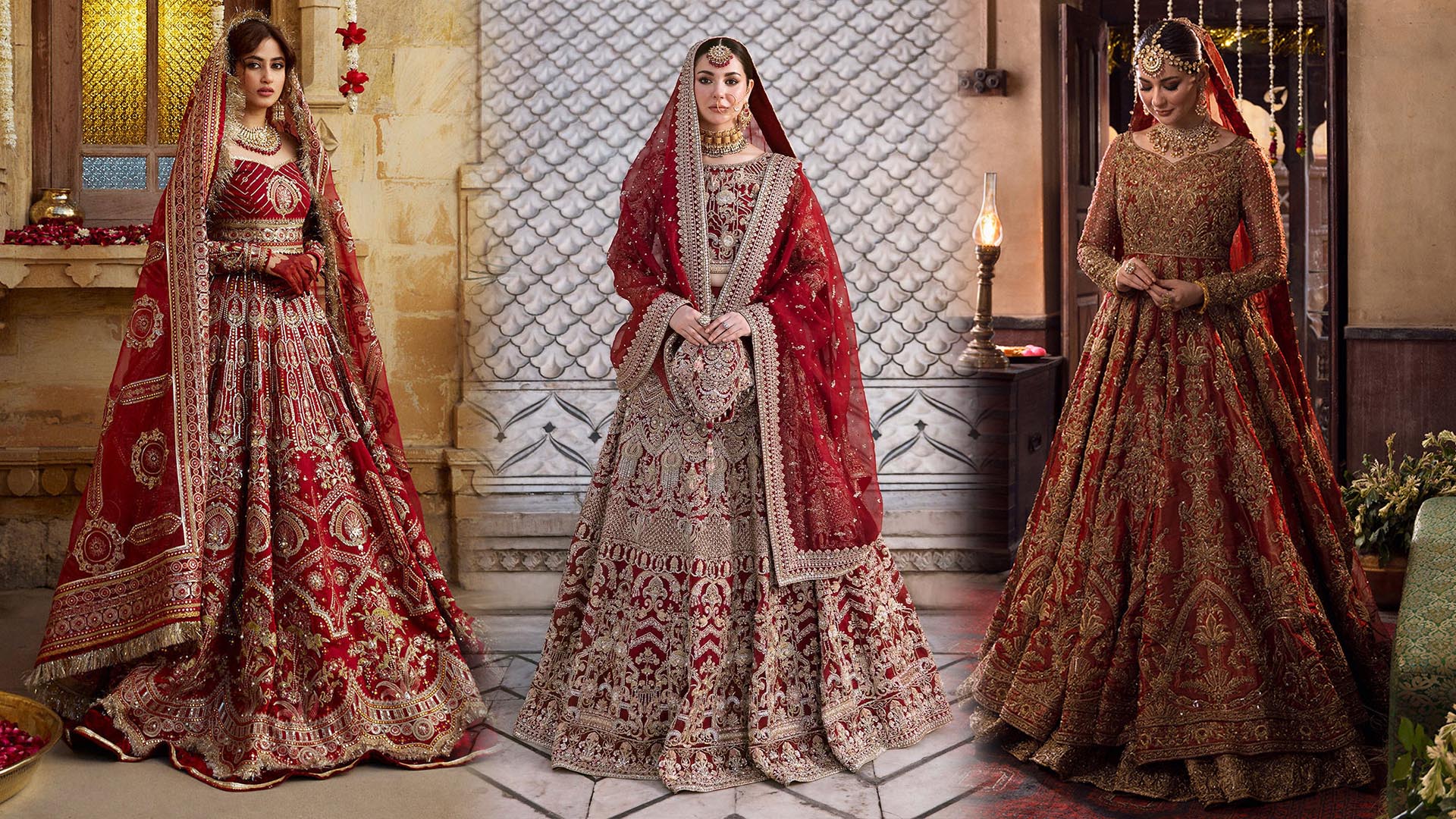 Pakistani red bridal shop lehenga