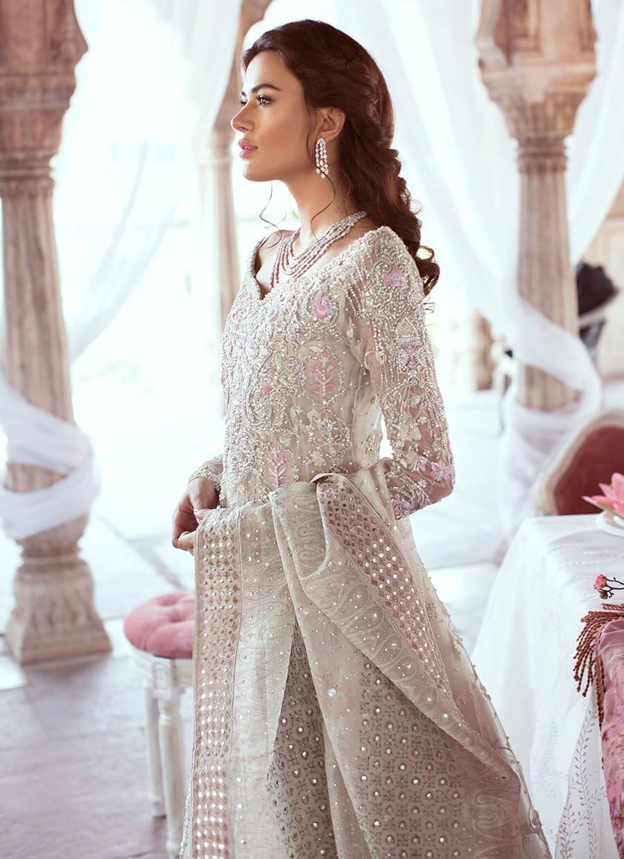 Pakistani Bridal Dress with long tail maxi with Dabka Naqshi