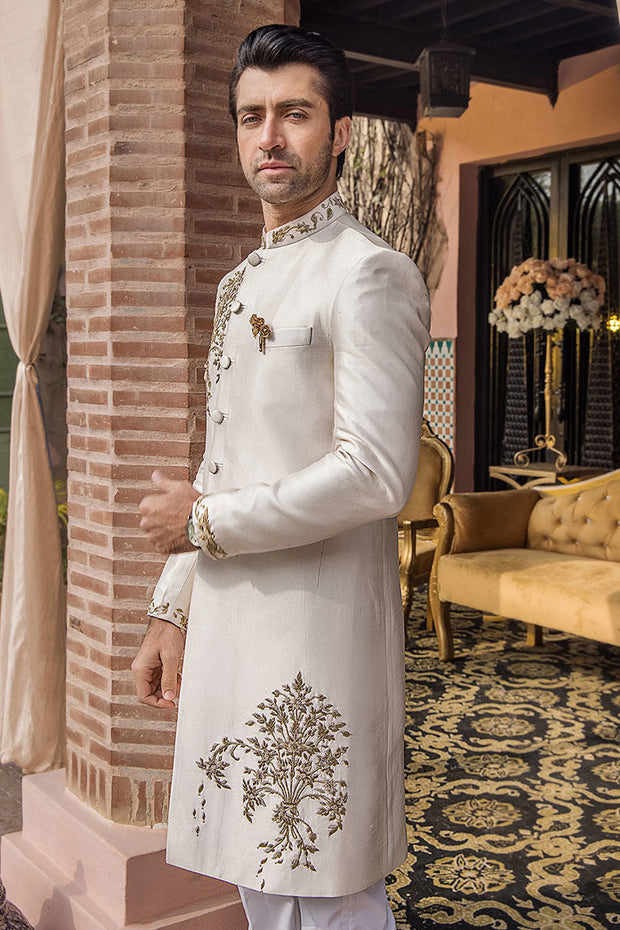 Elegant Pale Pink Raw Silk Pakistani Sherwani