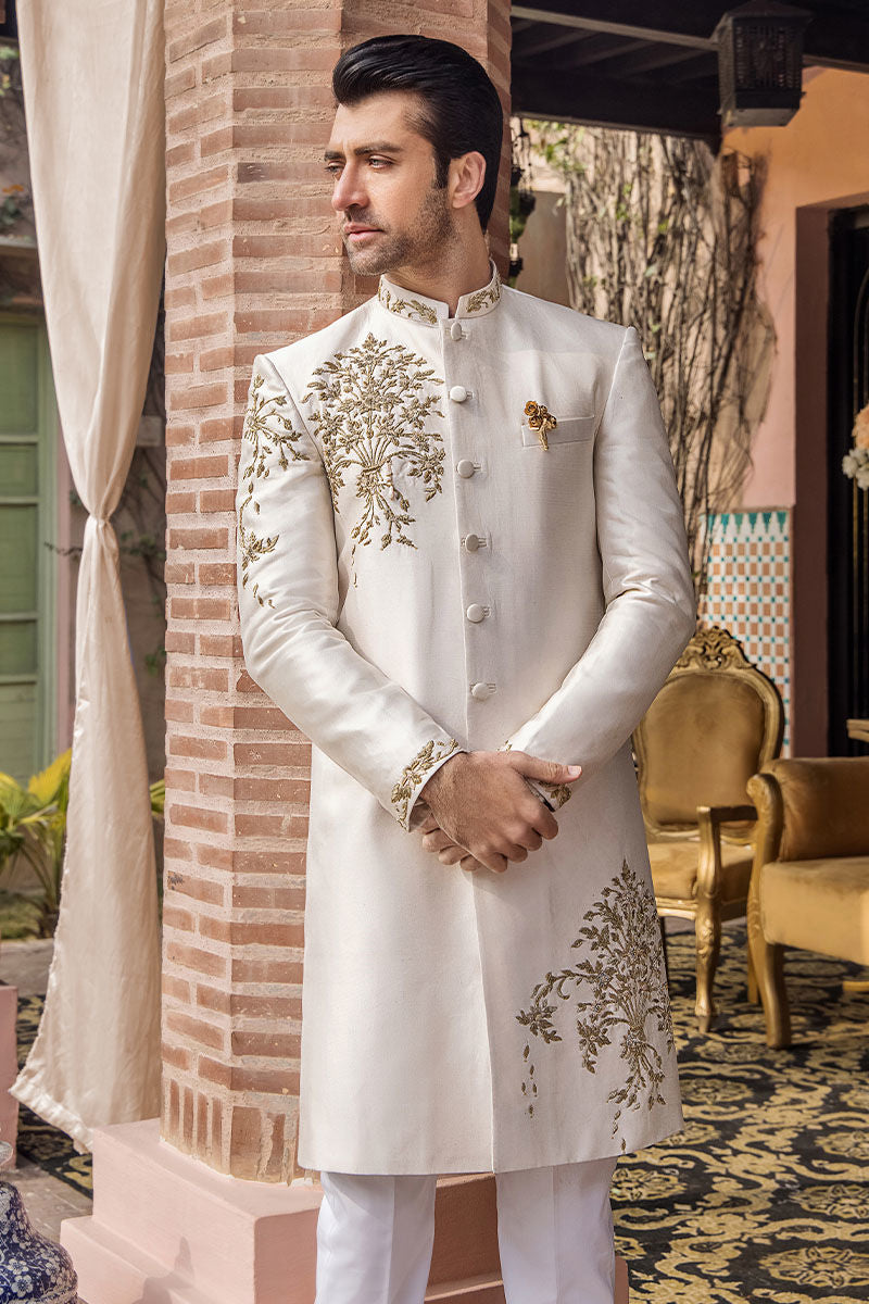 Elegant Pale Pink Raw Silk Pakistani Sherwani