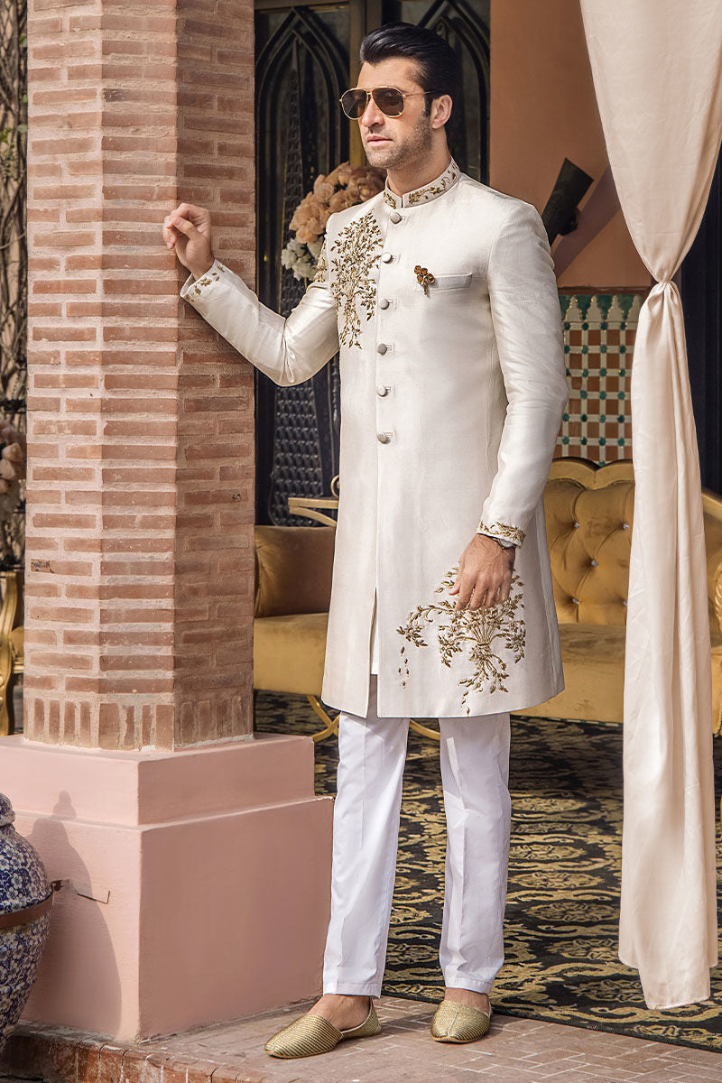 Elegant Pale Pink Raw Silk Pakistani Sherwani