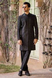 Elegant Black Pure Silk Wedding Sherwani for Men