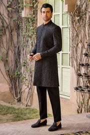 Elegant Black Pure Silk Wedding Sherwani for Men